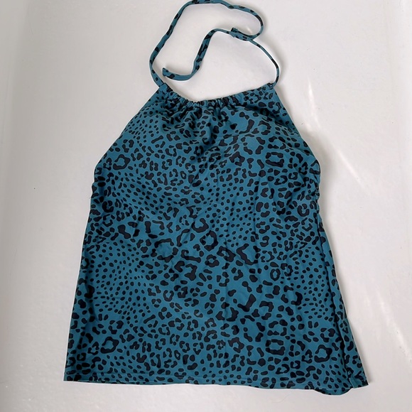 Kona Sol Blue Cheetah Print Women’s Tankini Bathing Suit Top - Picture 1 of 6